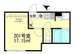リバティー戸越公園 2階1Kの間取り