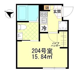 リバティー戸越公園 2階1Kの間取り