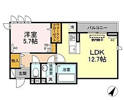 セジュール大森東 2階1LDKの間取り