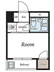 サンアセント 3階1Kの間取り