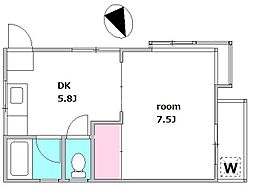 RKハイツ 2階1DKの間取り