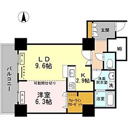 品川シーサイドビュータワーI 21階1LDKの間取り
