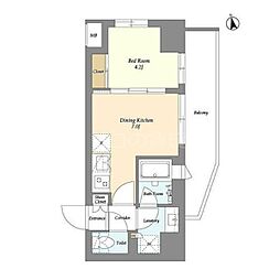 ＡＩＦＬＡＴ品川戸越パークサイド 4階1DKの間取り