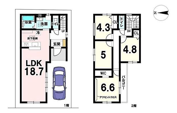広いLDK18.7帖を中心に、南向きの部屋が並んでいます。駐車場も普通車1台ございます。
