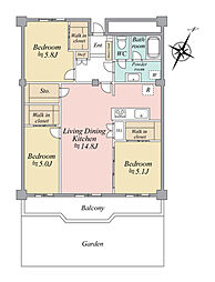 市川パークハイツB棟 3LDKの間取図画像