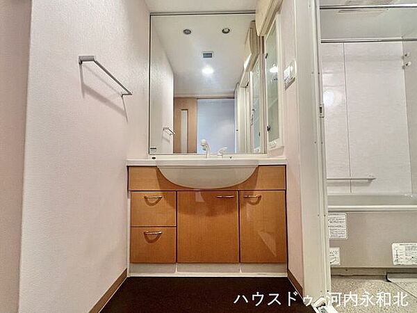 壁一面の大きな鏡が空間を広く演出！忙しい朝の身支度もスムーズに。