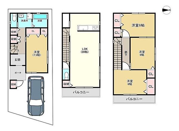 土地面積71.36m2、建物面積110.70m2、木造3階建て、4LDK