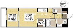 JR宇野線 大元駅 徒歩26分の賃貸マンション 2階1LDKの間取り