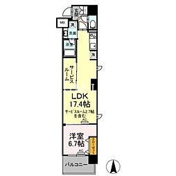 JR山陽本線 岡山駅 徒歩25分の賃貸マンション 6階1LDKの間取り