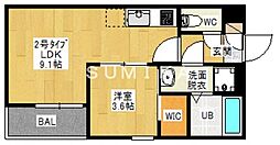 JR宇野線 大元駅 徒歩20分の賃貸アパート 2階1LDKの間取り