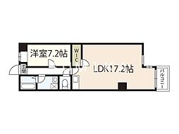 JR山陽本線 岡山駅 徒歩10分の賃貸マンション 2階1LDKの間取り