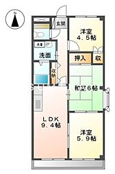 JR宇野線 備前西市駅 徒歩17分の賃貸マンション 3階3DKの間取り