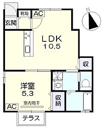 JR宇野線 大元駅 徒歩31分の賃貸アパート 1階1LDKの間取り