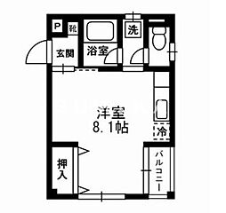 JR山陽本線 岡山駅 徒歩16分の賃貸マンション 1階1Kの間取り