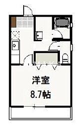 JR山陽本線 岡山駅 徒歩18分の賃貸マンション 2階1Kの間取り