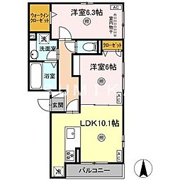 JR山陽本線 東岡山駅 徒歩12分の賃貸アパート 2階2LDKの間取り