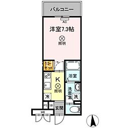 JR宇野線 大元駅 徒歩14分の賃貸マンション 1階1Kの間取り