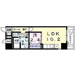 JR山陽本線 岡山駅 徒歩12分の賃貸マンション 6階1LDKの間取り