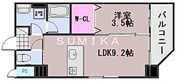 JR宇野線 大元駅 徒歩17分の賃貸マンション 6階1LDKの間取り