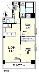 JR宇野線 大元駅 徒歩7分の賃貸マンション 1階2LDKの間取り