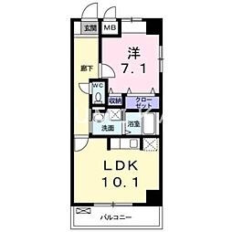 JR宇野線 大元駅 徒歩12分の賃貸マンション 2階1LDKの間取り