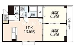 JR山陽本線 北長瀬駅 徒歩16分の賃貸マンション 4階2LDKの間取り