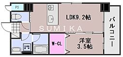JR宇野線 大元駅 徒歩17分の賃貸マンション 2階1LDKの間取り
