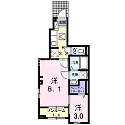 JR山陽本線 岡山駅 徒歩19分の賃貸アパート 1階1Kの間取り