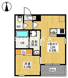 JR山陽本線 岡山駅 徒歩20分の賃貸アパート 1階1LDKの間取り