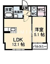 JR津山線 法界院駅 徒歩8分の賃貸アパート 2階1LDKの間取り