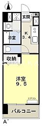 福富グラードマンション 1Kの間取図画像