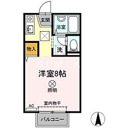 JR吉備線 大安寺駅 徒歩11分の賃貸アパート 2階ワンルームの間取り