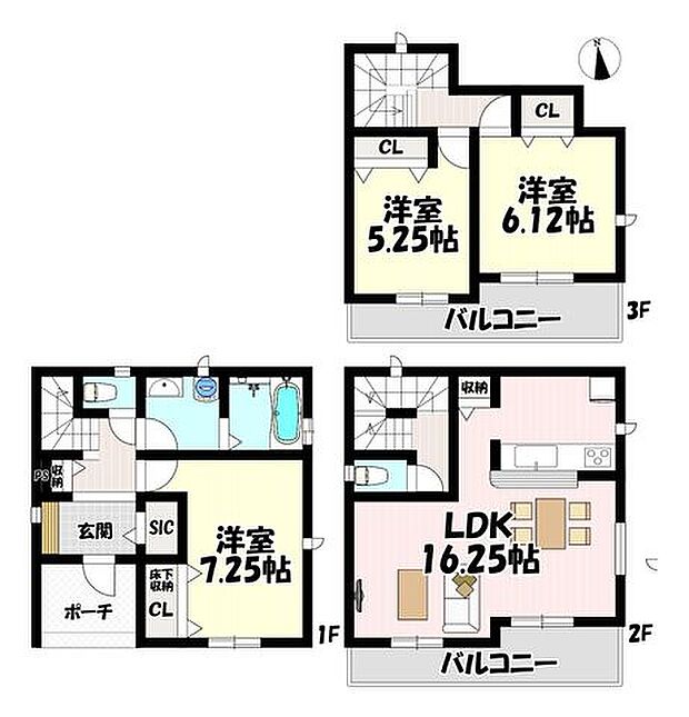 3階建♪3LDK♪リビング16.25帖♪