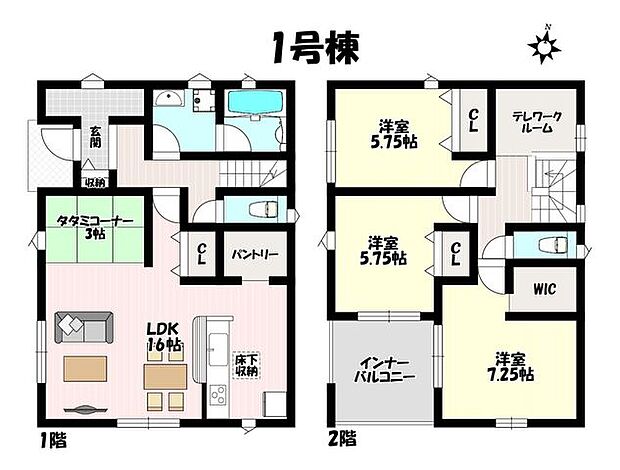 3SLDK♪お子様とくつろげるLDK併設タタミコーナー完備！WICやパントリーなど収納スペース充実♪人気のインナーバルコニー仕様♪