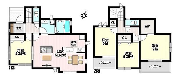 4LDK♪全室南向きで日当たり良好♪リビングと廊下から行き来可能なLDK併設洋室♪南向きバルコニーでお洗濯物がよく乾きます♪