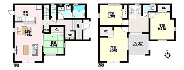 4LDK♪お子様とくつろげるLDK併設和室あり♪WICやSICなど収納充実♪廊下からも行き来できるインナーバルコニー!
