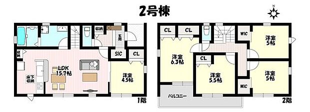 5LDK♪WICやシューズインクロークなど収納スペース充実♪ご家族と自然と顔を合わせられるリビング階段仕様♪