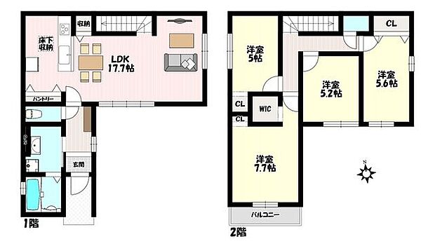 4LDK♪WICやパントリーなど収納完備!主寝室広々7.7帖!南向きバルコニーでお洗濯物もよく乾きます♪