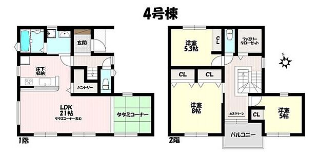 3LDK♪水廻りが近くて家事時短♪お子様の遊び場にもなるタタミコーナー♪パントリーやファミリークローゼットなど豊富な収納♪