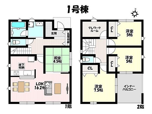4SLDK♪LDK併設和室ではお子様とゆっくり寛げます♪使い勝手のいいテレワークルーム完備！2部屋から行き来可能なインナーバルコニー♪
