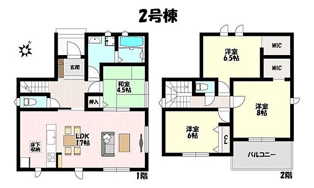 4LDK♪客間としても使える1階和室♪2階全居室6帖以上でゆとりがあります♪南向きバルコニーでお洗濯物もよく乾きます♪