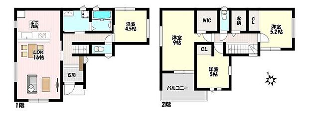 4LDK♪客間としても使える1階独立洋室♪主寝室広々9帖にはWIC完備！