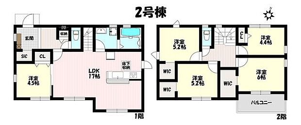 5LDK♪水廻りが近くて家事動線スムーズ♪ご家族が自然と顔を合わせられるリビング階段！客間にもなるLDK併設洋室あり♪