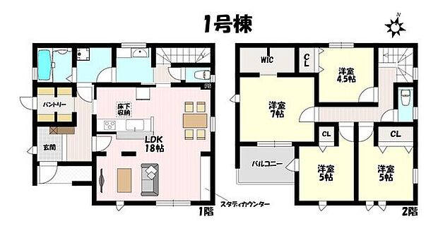 4LDK♪水廻りが近くて家事時短！WICやパントリーなど豊富な収納スペース♪南向きバルコニーでお洗濯物もよく乾きます♪