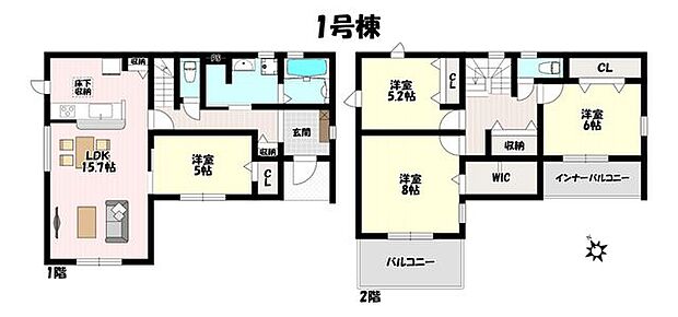 4LDK♪子供部屋や家事室にもなるLDK併設洋室あり♪主寝室8帖には大容量のWIC完備!便利な2面バルコニー♪