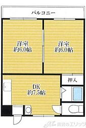 プレアール高槻春日 2DKの間取図画像