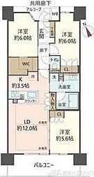 ジオ島本 6階3LDKの間取り