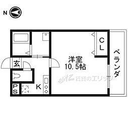 プライムコート南松原 1Kの間取図画像