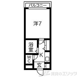 シャトレ豊津I 4階1Kの間取り