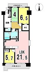 宝マンション一宮 3LDKの間取図画像